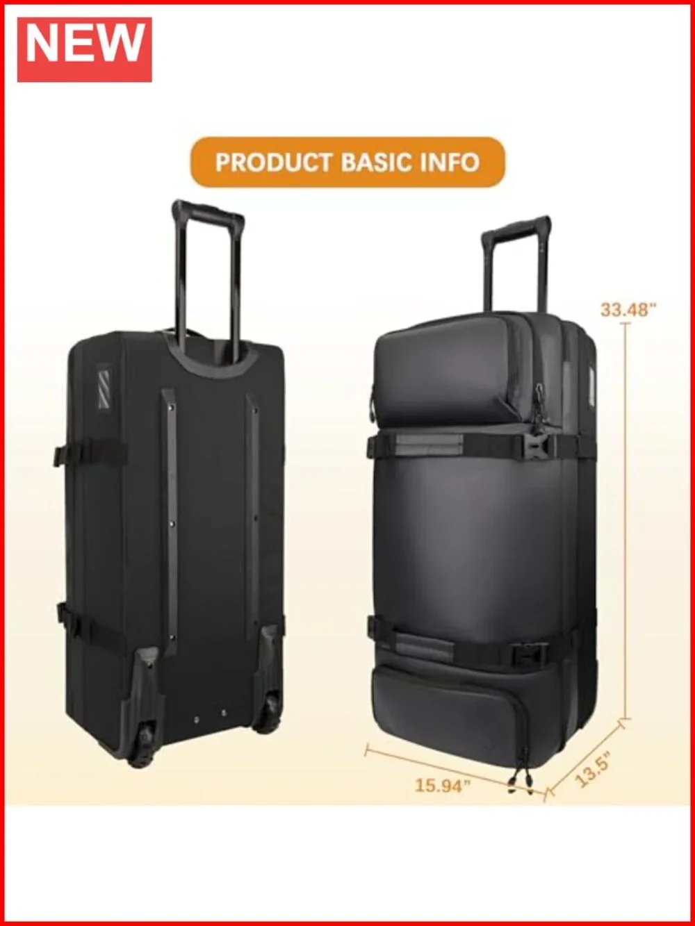 100L Extra Large Rolling Duffle Bag with Wheels, Wet Pocket & Shoe Compartment,